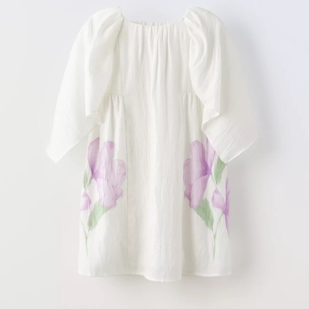 Zara Kids White Dress with Purple Floral Design size 11-12 years